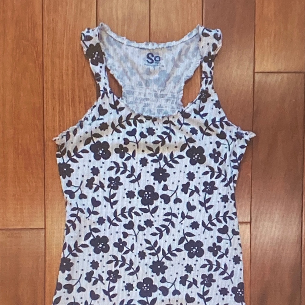 SO White Tank Top with Navy Floral Print